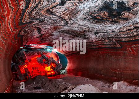 Mining machine with different saws in mineral quarry Stock Photo