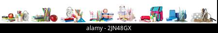 Set of different school stationery isolated on white Stock Photo