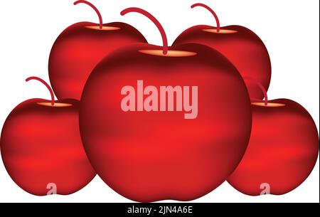 Illustration children's bright red apple with a leaf with a texture isolated Stock Vector