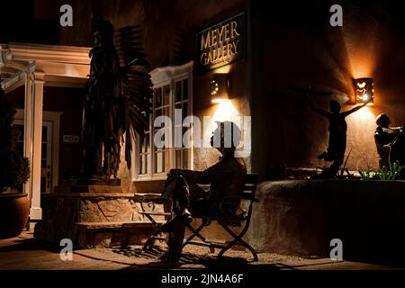 Meyer Gallery on Canyon Road at Night, Santa Fe, New Mexico, USA Stock Photo