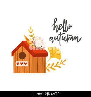 Hello autumn birdhouse fall season vector elements Stock Vector