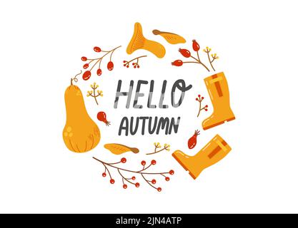 Hello autumn lettering fall season slogan vector Stock Vector