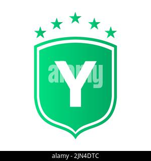Shield Logo On Letter Y Vector. Letter Y Shield Security Logo Protection Symbol Vector Sign Design Stock Vector