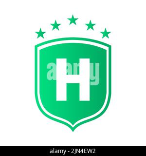 Shield Logo On Letter H Vector. Letter H Shield Security Logo Protection Symbol Vector Sign Design Stock Vector