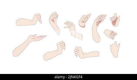 Pack of cartoon hands in various gestures. Vector illustrations on isolated background Stock Vector