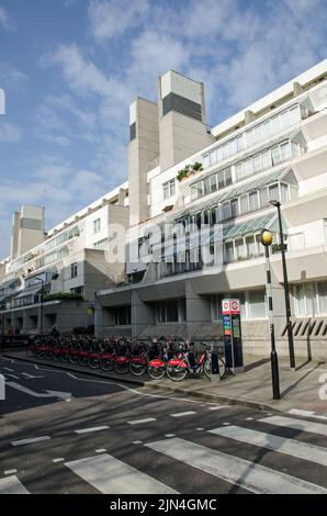 London, UK - March 21, 2022: View of the brutalist architecture of the Brunswick Centre in Bloomsbury, Central London.  Seen from Marchmont Street, th Stock Photo