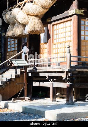 Shimosuwa, Nagano prefecture, Japan - October 22, 2017: On the grounds of Suwa Taisha Shimosha Akimiya, one of the four shrines in Suwa Grand Shrine c Stock Photo