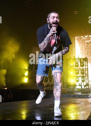 San Francisco, USA. 7th August, 2022. Post Malone performs during the 2022 Outside Lands Music and Arts Festival at Golden Gate Park on August 07, 2022 in San Francisco, California. Photo: Casey Flanigan/imageSPACE Credit: Imagespace/Alamy Live News Stock Photo