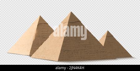 Egyptian pyramids in Giza, ancient pharaoh tombs in Africa. Famous old historical buildings, Wonder of World in Egypt, great antiquity architecture monuments, vector 3d illustration Stock Vector