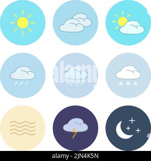 Vector set of weather and climate conditions icons Stock Vector