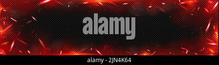 Background with red fire sparks, overlay effect, frame with burning flame and flying embers. Rectangular border with magic glow, energy blaze and shine, Realistic 3d vector illustration Stock Vector