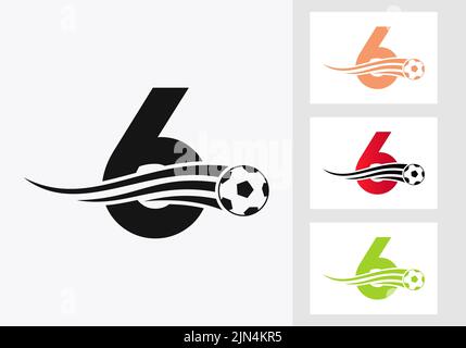 Soccer Football Logo On Letter 6 Sign. Soccer Club Emblem Concept Of Football Team Icon Stock Vector