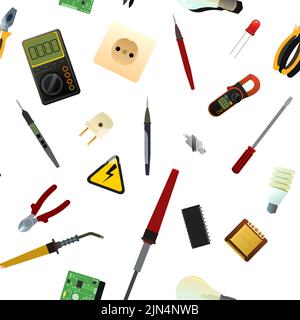 Tools for electrician. Repair of radio electronic and microprocessor equipment. Spare parts components and service. Isolated on white background Stock Vector