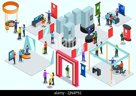 An Isometric Vector Illustration of People at Trade Show Stock Vector