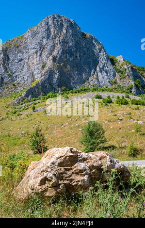 Steep rock mountain in Vălişoara Gorge in eastern Trascau Mountains, Alba County, Romania Stock Photo