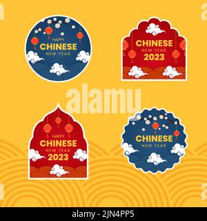 Happy Chinese New Year Label Copy Template Hand Drawn Cartoon Flat Illustration Stock Vector