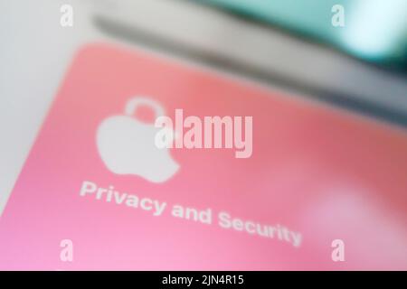 Apple Privacy and Security - Securing users from potential online and local threats Stock Photo