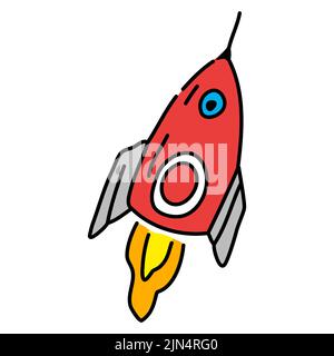 Rocket icon symbol sign, hand drawing doodle Stock Vector