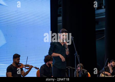A view of musicians and singer on stage during medical event in Alexandria opera house Stock Photo