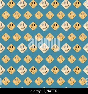 Groovy pattern. Seamless trendy retro background with smiles. Good vibes concept. Vector illustration. Repeat vintage pattern. Stock Vector