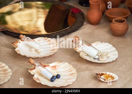 Ancient Roman cosmetics made pearl, retro perfume and vintage bath ...