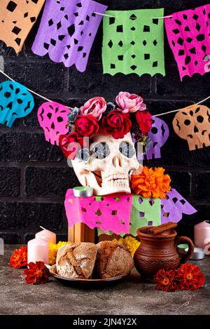 Traditional Mexican bread of the dead for the Day of the Dead