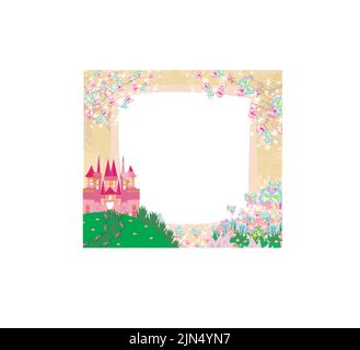 beautiful fairytale pink castle frame Stock Vector
