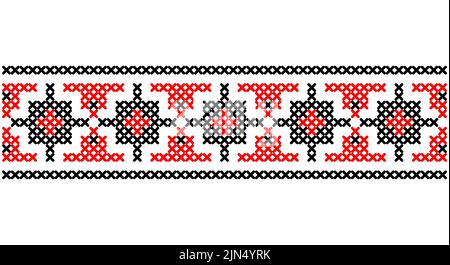 Ukrainian, folk art vector seamless pattern, retro monochrome long cross-stitch ornament inpired by folk art - Vyshyvanka. Slavic traditional black Stock Vector