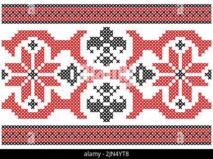 Ukrainian, folk art vector seamless pattern, retro monochrome long cross-stitch ornament inpired by folk art - Vyshyvanka. Slavic traditional black Stock Vector