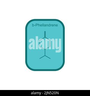 b-Phellandrene (alkene) chemical structure on blue background - component of ecalyptus oil. Stock Vector