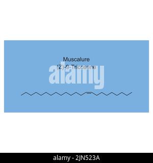 Chemical structure of Muscalure - housefly pheromone - on blue background. Stock Vector