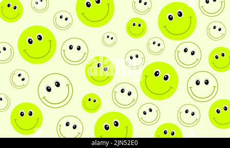 Seamless pattern smile icons. Cheerful emoji on yellow background. Stock Vector