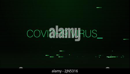 Image of interference over covid-19 virus text on black background Stock Photo