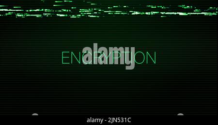 Image of interference over encryption text on black background Stock Photo