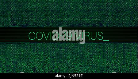 Image of interference over covid-19 virus text on black background Stock Photo