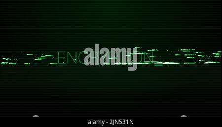 Image of interference over encryption text on black background Stock Photo
