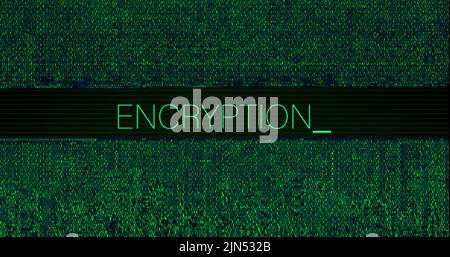 Image of interference over encryption text on black background Stock Photo