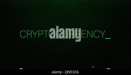 Image of interference over cryptocurrency text on black background Stock Photo