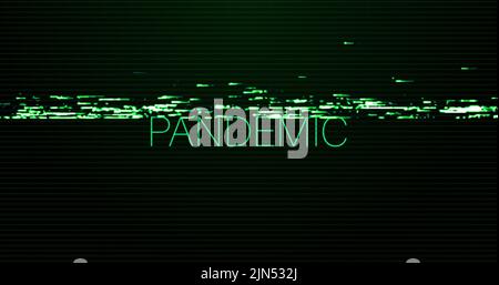 Image of interference over pandemic text on black background Stock Photo