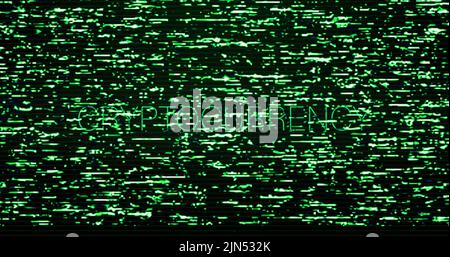 Image of interference over cryptocurrency text on black background Stock Photo