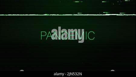 Image of interference over pandemic text on black background Stock Photo
