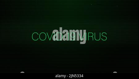 Image of interference over covid-19 virus text on black background Stock Photo