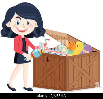 A girl putting her toy into the box illustration Stock Vector