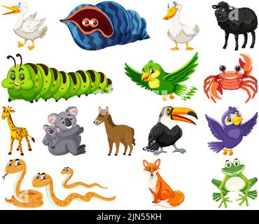 Set of various animals cartoon illustration Stock Vector