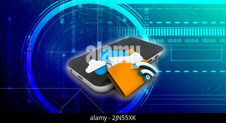 3d rendering mobile WIFI folder Stock Photo