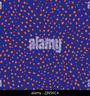 Abstract vector background with glitch polka dot distortion. Seamless noise texture tropical neon indigo backdrop. Irregular scattered dots repeat Stock Vector