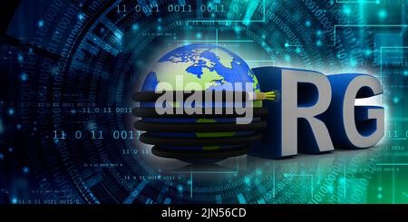 3d rendering Fiber optical cable detail connected globe with org Stock Photo