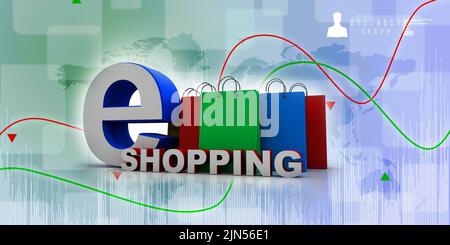 3d illustration Shopping Cart with internet shopping Stock Photo