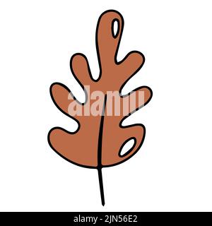 Oak autumn leaf in doodle style. Hello, Autumn. Design or sticker. Isolated illustration. Vector Stock Vector