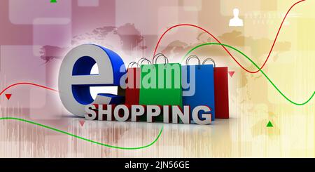 3d illustration Shopping Cart with internet shopping Stock Photo